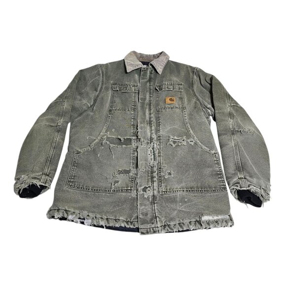 Vintage Carhartt Jacket Mens L Canvas Quilt Lined Green C26 Thrashed Grunge